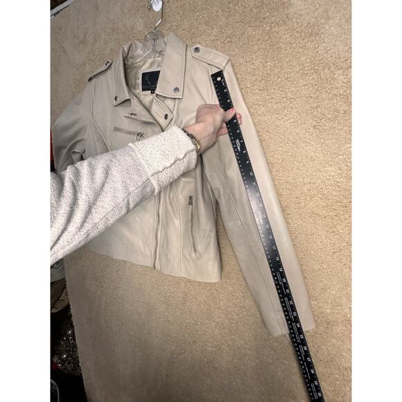 Bod & Christensen Beige Cream Soft Leather Biker Moto Bomber Jacket Sz XL Grunge - Picture 10 of 14